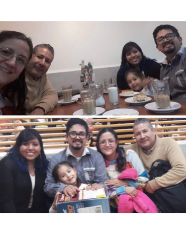 Niños felices comiendo con su familia